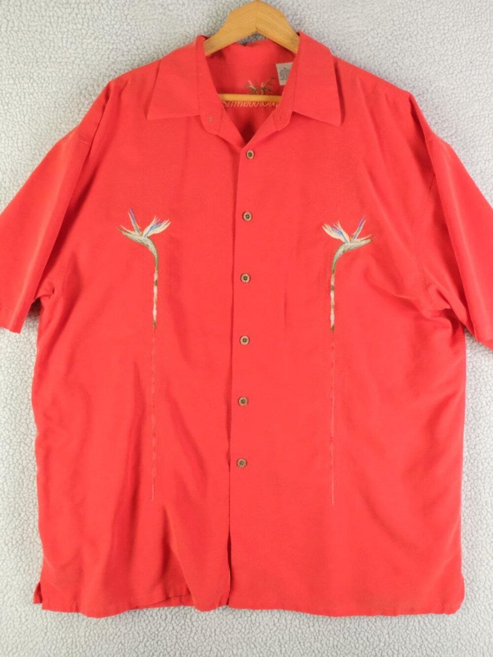 Bamboo Cay Hawaiian Shirt Mens Extra Large Red Coral Embroidered Modal Vintage